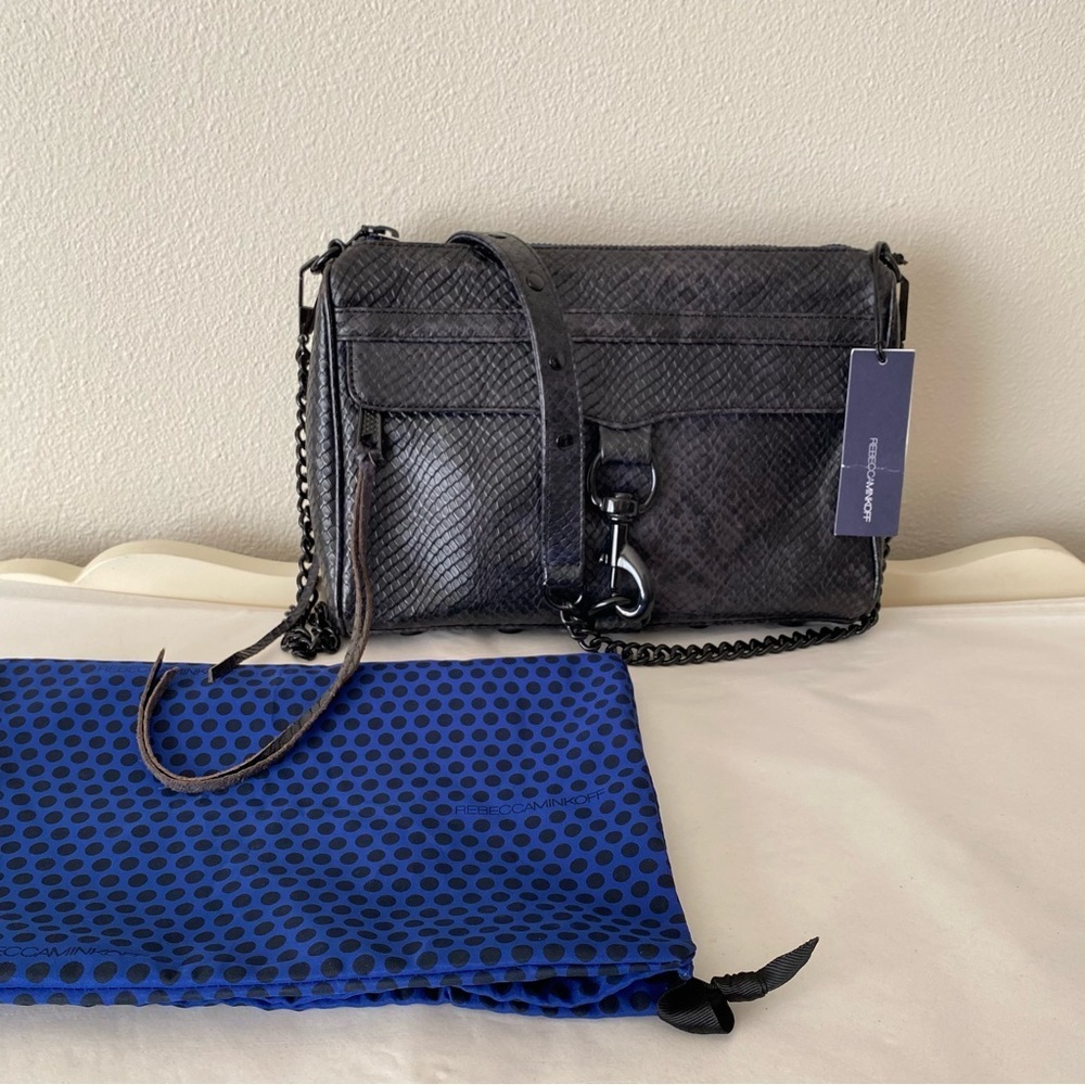 Rebecca Minkoff MAC Black Snake Embossed Chain Leather Crossbody Purse Bag